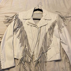 Stunning Vintage White Leather Fringe Jacket
